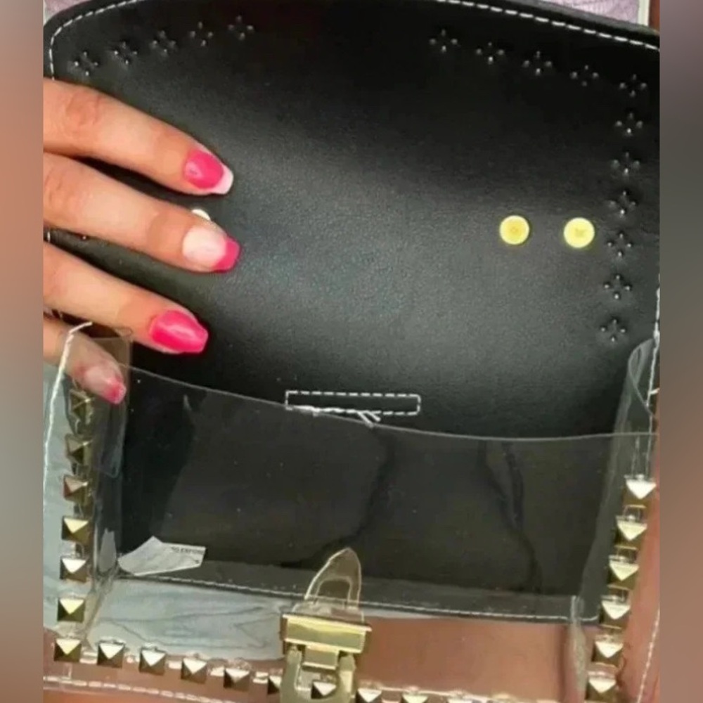 2 in 1 Black Studded Mini Crossbody clear with insert - Picture 6 of 8